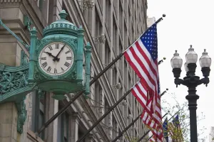 Nationalism Prints: The Marshall Field Building Clock, now Macys department store, Chicago