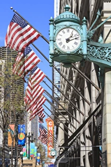 Flag Pole Prints: Marshall Field Building Clock, State Street