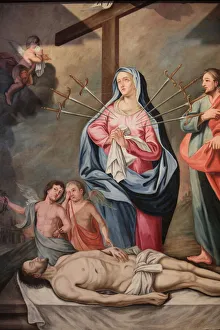 Human Representation Prints: Marys seven sorrows, Our Lady of Assumption church, Cordon, Haute-Savoie, France