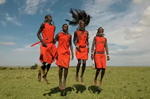 Images Dated 4th October 2008: Masai performing warrior dance, Masai Mara, Kenya, East Africa, Africa