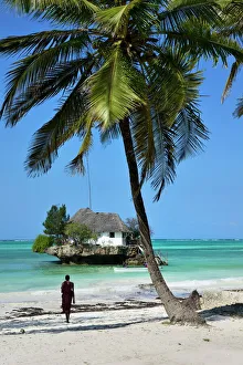 Restaurant Prints: Masai tribesman on Bwejuu Beach