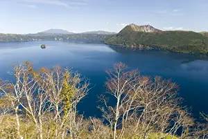 Volcanic Cone Prints: Mashu Lake lying in a volcanic caldera with a later volcanic cone on the right
