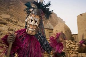 Festivity Prints: Masked ceremonial Dogon dancer near Sangha, Bandiagara escarpment, Dogon area