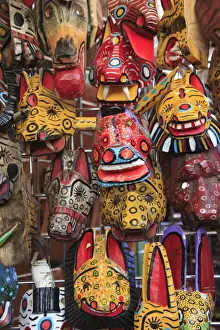 Stalls Prints: Masks, Mercado Artesanias (National Artisans Market), Masaya, Nicaragua, Central America