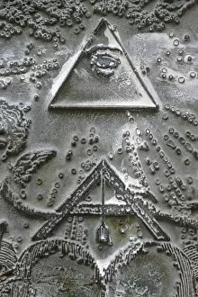 Images Dated 14th December 2007: Masonic symbols of angle bracket and delta at the Human Right Monument in the Paris Champ