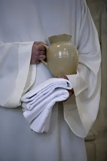 Mass Prints: Mass in Saint Gervais Catholic church run by a monastic community, Paris, France, Europe
