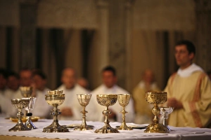 Chalices Prints: Mass in Saint-Jean cathedral, Lyon, Rhone, France, Europe