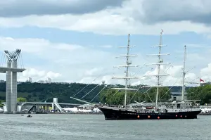 Rouen Prints: The three masted boat the Tenacious from Britain in front of movable bridge Flaubert during Armada 2008