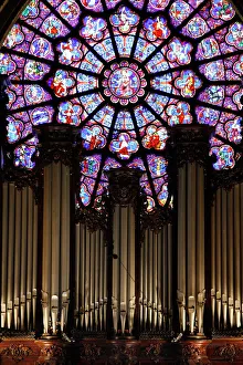 Colourful Prints: Master organ in Notre Dame de Paris cathedral, Paris, France, Europe
