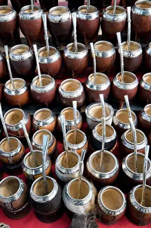 Large Group Of Objects Prints: Mate mugs for mate tea, Antique Market, Montevideo, Uruguay, South America