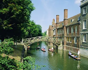 University Prints: Mathematical Bridge and Punts, Queens College, Cambridge, England