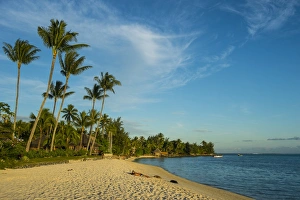 Lying On Front Prints: Matira Point beach at sunset, Bora Bora, Society Islands, French Polynesia, Pacific