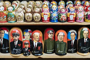 Stalls Prints: Matryoshka dolls for sale in Izmaylovsky Bazaar, Moscow, Moscow Oblast, Russia, Europe
