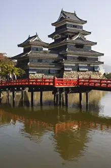 Nagano Prints: Matsumoto Castle (Crow Castle) and Red Bridge built in 1594