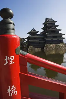 Nagano Prints: Matsumoto Castle (The Crow Castle) and Red Bridge built in 1594