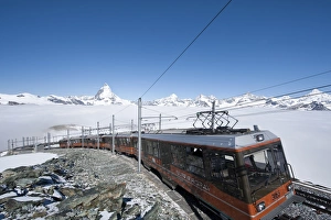 Matterhorn and Gornergrat cog wheel railway, Goronergrat Peak, Switzerland, Europe