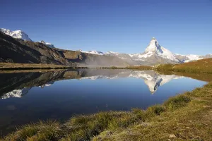 Voyages Prints: Matterhorn reflected in Lake Stellisee, Valais Alps, Canton of Valais, Switzerland