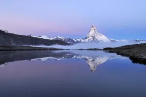 Voyages Prints: Matterhorn reflected in Lake Stellisee at dusk, Valais Alps, Canton of Valais, Switzerland
