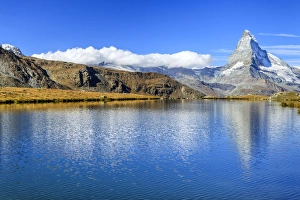 Canton Of Valais Prints: The Matterhorn reflected in Stellisee, Zermatt, Canton of Valais, Pennine Alps, Swiss Alps