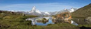 The Matterhorn reflected in Stellisee lake in the Swiss Alps, Switzerland, Europe