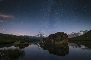 Stars Prints: The Matterhorn from Stellisee lake in the Swiss Alps, Switzerland, Europe