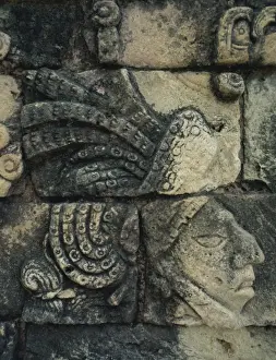 Reliefs Prints: Detail of Maya stone carving at Tikal, UNESCO World Heritage Site, Guatemala