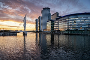 Quays Prints: Media City at twilight, Salford Quays, Manchester, Lancashire, England, United Kingdom
