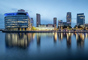 Quays Prints: Media City, at twilight, Salford Quays, Manchester, Lancashire, England, United Kingdom