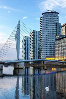 City Planning Prints: Media City UK, footbridge, swan in foreground