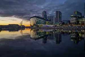 Manchester Prints: Media City UK at night, Salford Quays, Manchester, England, United Kingdom, Europe