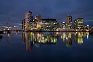 Manchester Prints: MediaCity at night, Salford Quays, Manchester, England, United Kingdom, Europe