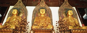 Medicine Prints: Medicine, Sakyamuni and Amithaba gold Buddha statues, Heavenly King Hall
