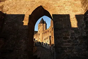Archway Prints: Medieval Castle Towers Framed by Archway in Carcassonne at Sunsee