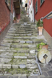 Varenna Prints: Medieval cobbled back streets of Varenna, Lake Como, Lombardy, Italy, Europe