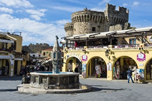 Medieval fountain at Hippokratous Square, the Medieval Old Town, UNESCO World Heritage Site