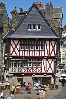 Timbered Collection: Medieval half timbered houses and cafes, old town, Morlaix, Finistere, Brittany, France, Europe