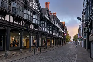 Chester Prints: The Medieval Half Timbered Northgate Shopping Rows on Northgate Street