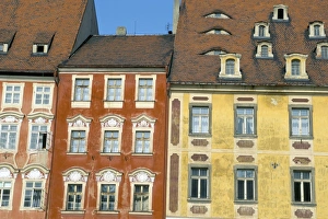 Mediaeval Prints: Medieval market square buildings, Cheb, Bohemia, Czech Republic, Europe