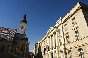 National Assembly Prints: Medieval Old Town of Gradec, St. Marks church, and Sabor dating from 1908