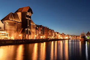 Poland Prints: Medieval Port Crane Zuraw at twilight, Motlawa River, Gdansk, Poland, Europe