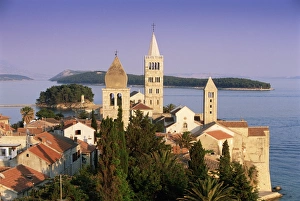 Medieval Rab Bell Towers and elevated view of the town, Rab Town, Rab Island