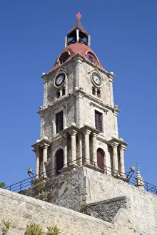 Clock Towers Prints: Medieval Roloi Clock Tower, Rhodes Old Town, Rhodes, Dodecanese Island Group