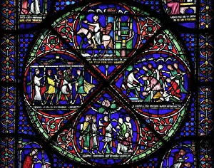 Human Representation Prints: Medieval stained glass depicting the Cure of Eilward of Westoning