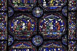 Multi Coloured Prints: Medieval stained glass depicting the Cure of Mad Henry of Fordwich