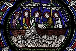 Images Dated 6th August 2011: Medieval stained glass depicting the Miraculous Draught of Fishes, Third Typological Window