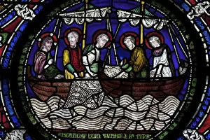 Multi Coloured Prints: Medieval stained glass depicting the Miraculous Draught of Fishes