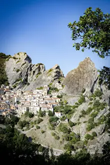 Basilicata Prints: Medieval town of Castelmezzano at feet of Dolomiti Lucane mountains, Potenza province