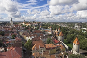 Estonian Prints: Medieval town walls, defence towers, rooftops of the Old Town, UNESCO World Heritage Site