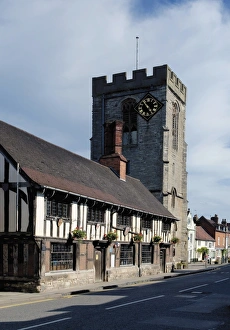 Medieval Tudor Guildhall and church of St. John the Baptist, High Street