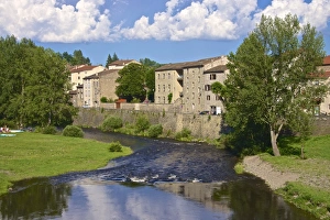 Auvergne Prints: Medieval village and Allier River, Lavoute Chilhac, Auvergne, Haute Loire, France, Europe